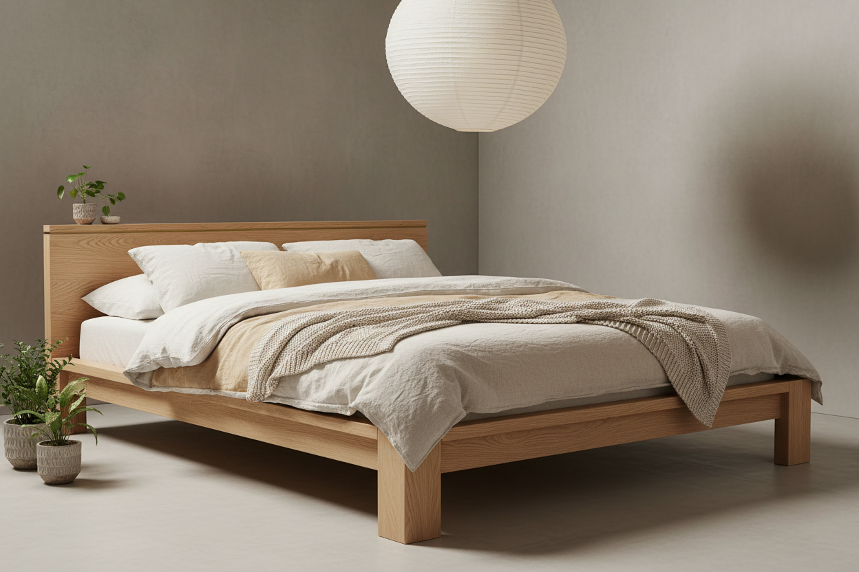 Japandi bed — licht hout